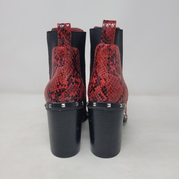 Charles By Charles David Size 7.5 Dogger Boots Studs Heels 3.5” Red Snake Print - Picture 6 of 11